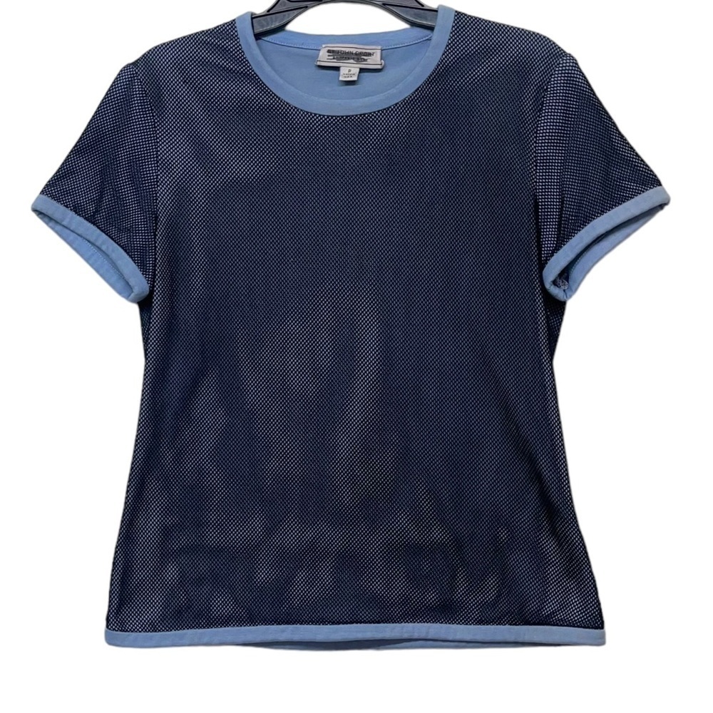 St. John Sport Blue Black Mesh Tee Shirt Size Petite Classic Designer Neutral‎